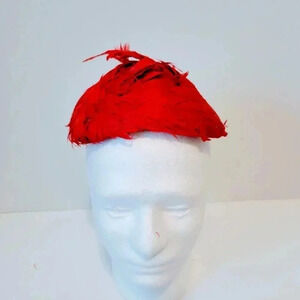 Elsie Red Cocktail Hat Feather Fascinator Headband